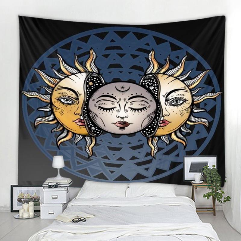 Tarot Tapestry Sun Face Sun Moon Tapestry Mandala Boho Hippie Wall Tapestry Witchcraft Decor Living Room Bedroom Room Home Decor