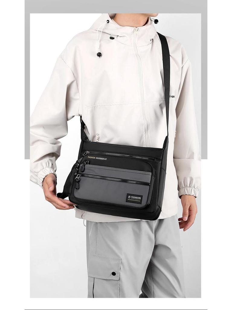 Korean Style Men's Oxford Cloth Shoulder Bag - Large Capacity, Five-Layer Zipper, Crossbody Backpack