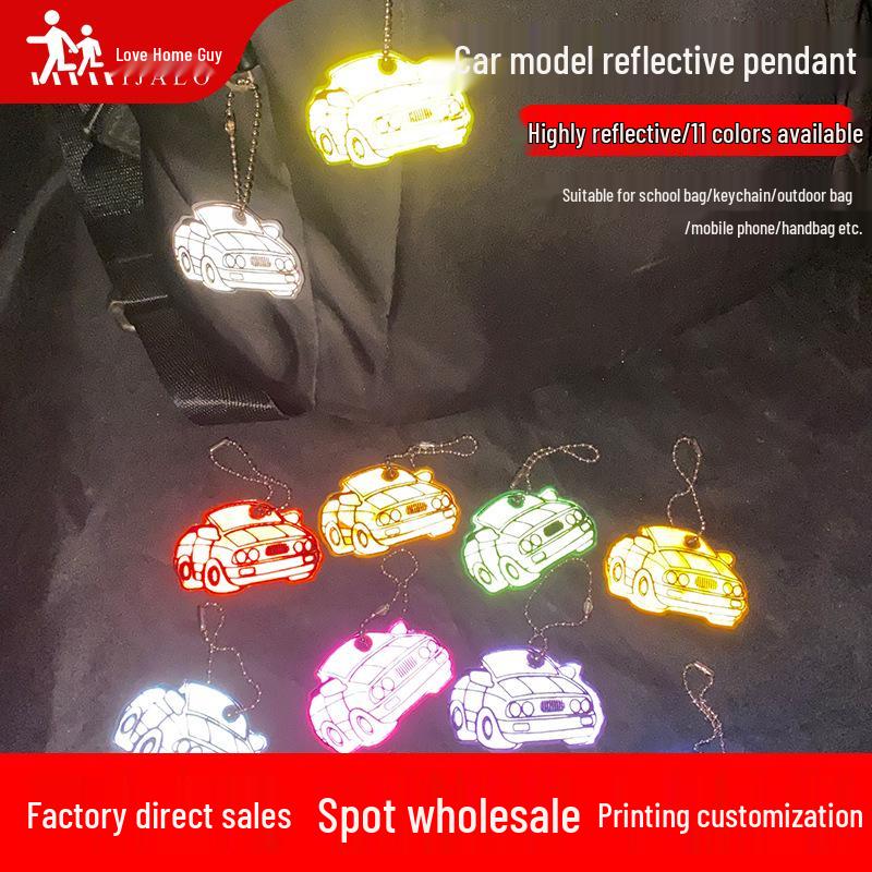 Kreskówkowy Samochód Odblaskowy Wisiorek Brelok do Plecaków Szkolnych dla Uczniów