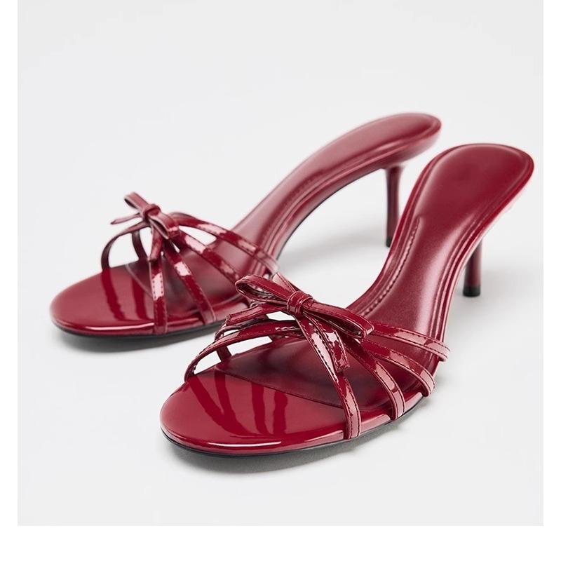 

Fashion Summer Fashion Slides Women Party Sandals Summer Elegant Thin High Heels Slippers Narrow Band Shoes Peep Toe RED Pumps 43 красный