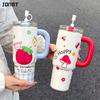 30OZ Thermos Bottle Cold Ice Cute Stainless Steel Insulated Tumbler with Straw Reusable Large Capacity Car Office Home Drinkware