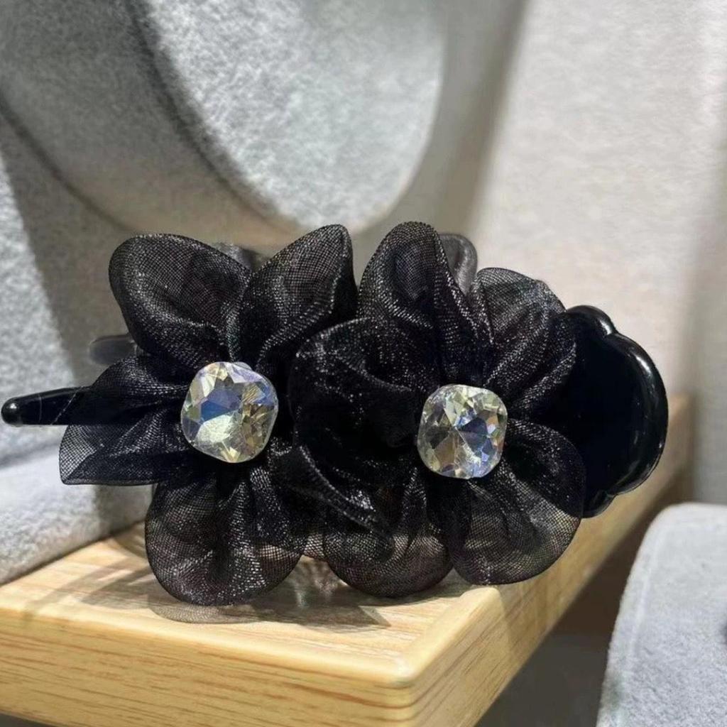 Luxury Double Flower Ponytail Hairpin Bow Claw Clip – Large Shark Clip Hair Accessory