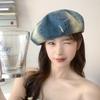 Japanese High end Denim Gradient Beret Ripped Denim Beret Vernacular Retro Versatile Old Painter Hat