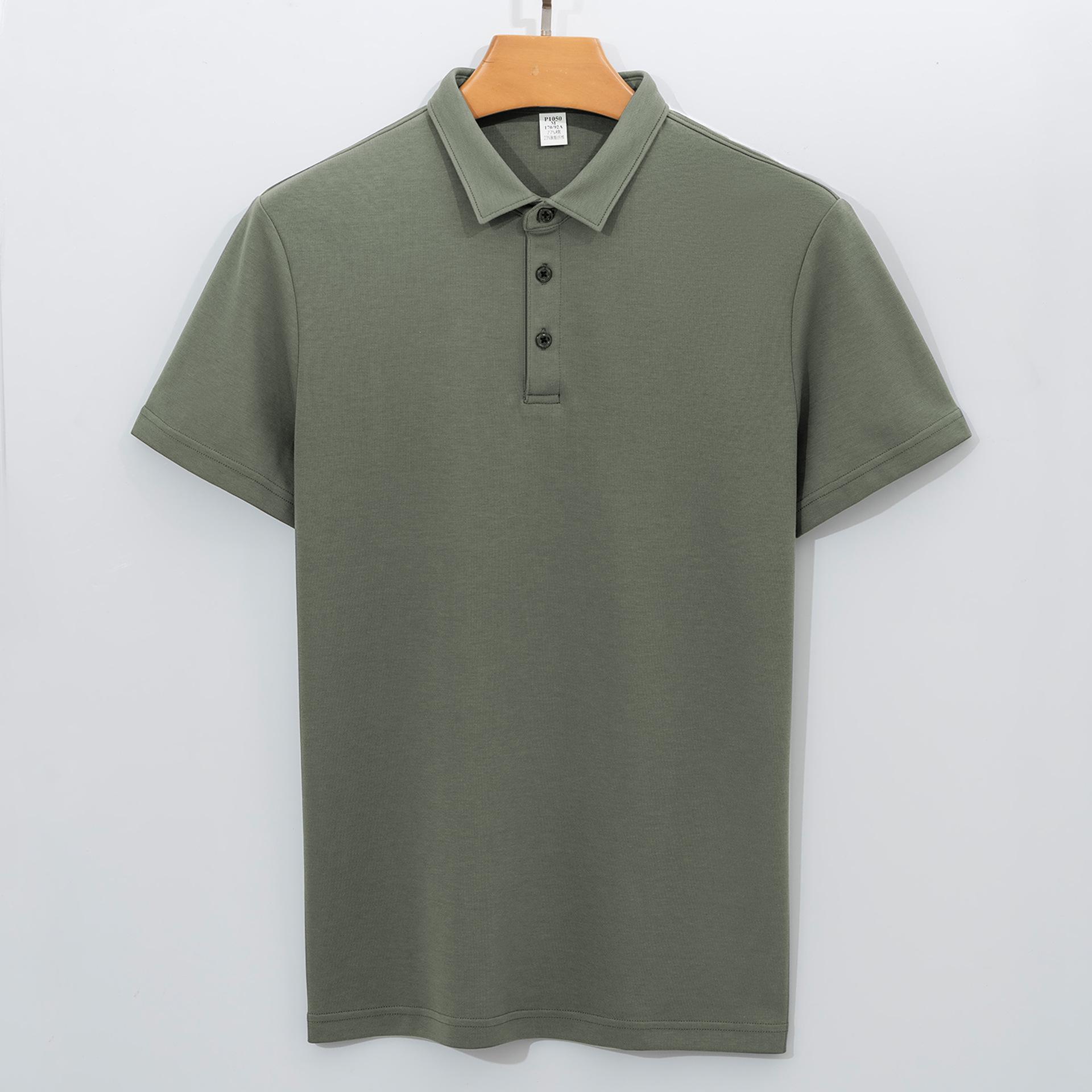 

230g Double-sided Cotton Air-layer Shirt-collar Short-sleeve T-shirt Solid Color Minimalist Lightweight Breathable Business T-shirt 5XL bottle-зелений колір