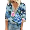 Women's Vintage Print Lace Top With Three-quarter Sleeves Top