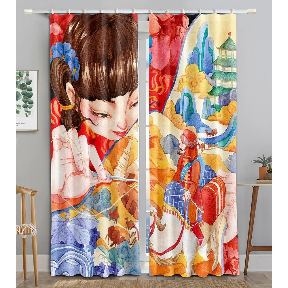 Chinese Traditional Festivals ColorfulBlackout Window Area Curtain Piece Living Interior Room Bed Chamber Bathroom Kitchen Door Storage Cabinet D