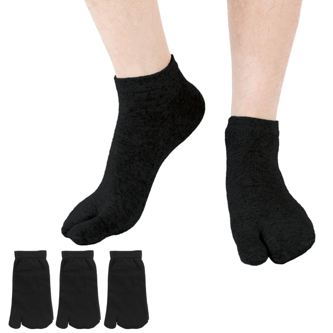 

Mokasali Tabi Носки до щиколотки Антибактериальные и Совместимые с и Размерами Мужские Носки, Носки, Набор из 3 пар, С раздельным пальцем, Хлопок, Устойчивые к запаху, Гета, Дзори, Сандалии, чёрный