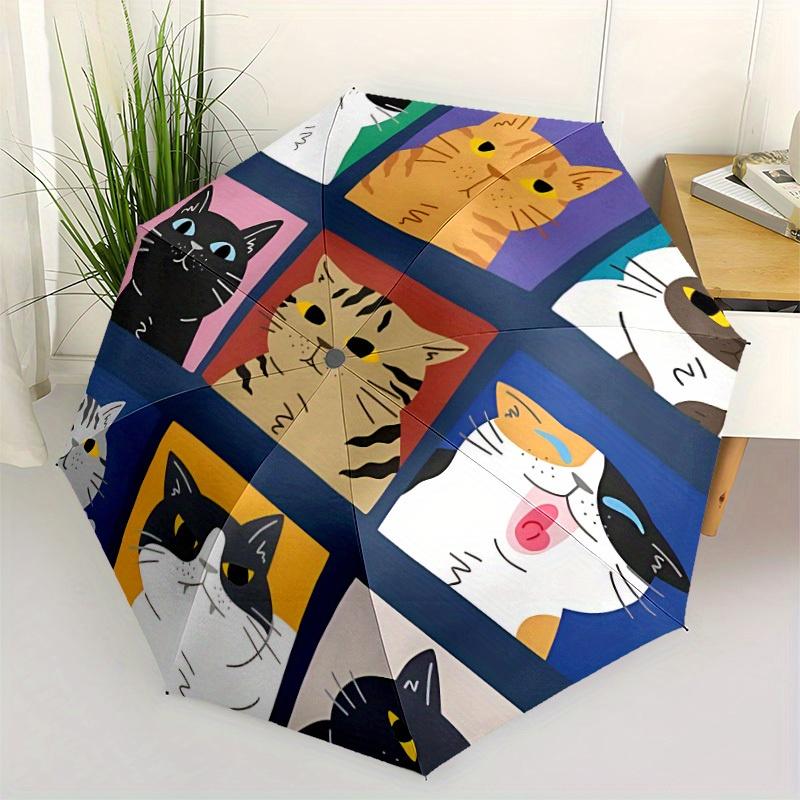 1pc Cat Collection Automatic Umbrella - Auto Open/Close Folding Umbrella with Reinforced 8-Rib Frame, 125