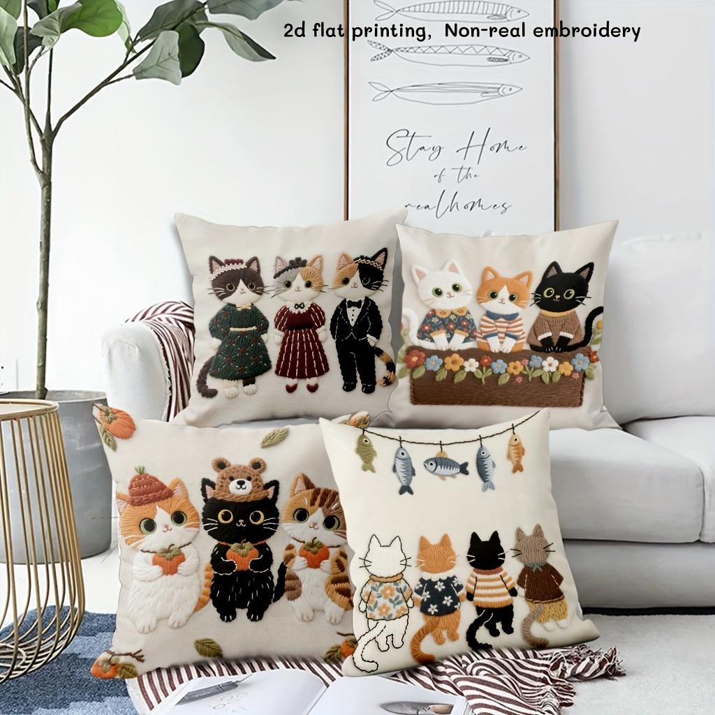 1/4pcs Autumn Farmhouse Cat Throw Pillow Covers, Cute Kitten Decorative Pillow Cases for Sofa Couch Bed Cushion Cover
