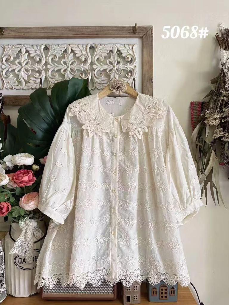 1116 Spring New Women's Lapel Japanese Cotton Shirt Loose Shirt Top Cardigan Vintage ins Mori