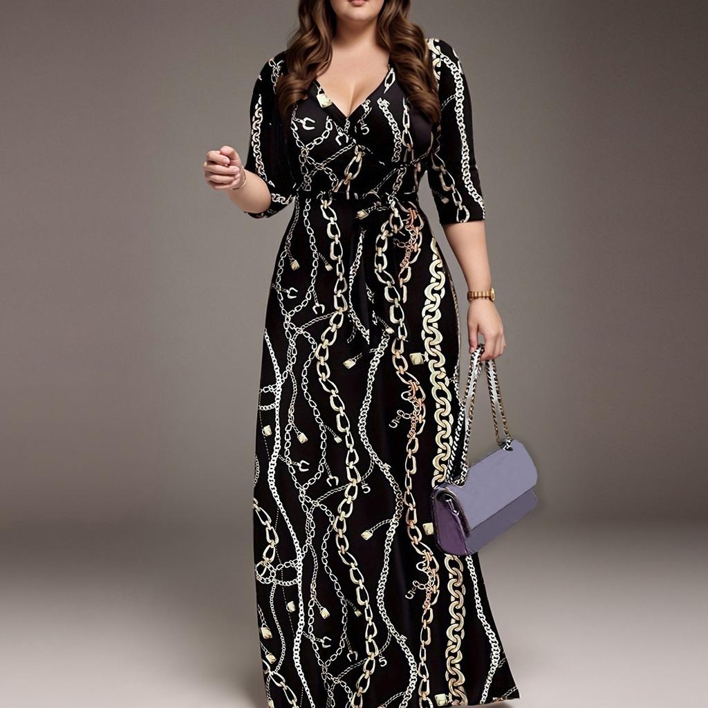 Dame Casual 3/4 Erme Sommerkjoler Vår V-hals Boho Blomstret Volang Cocktailparty Kjole