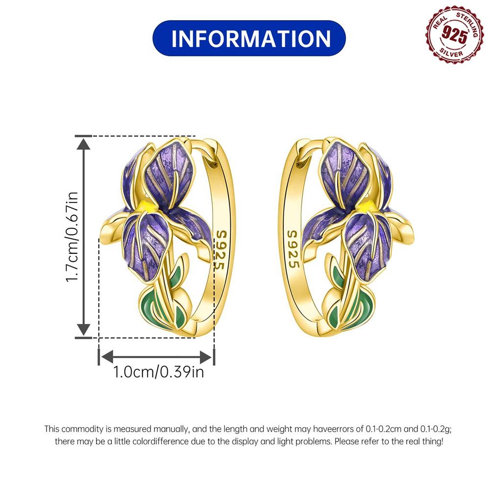 Iris Flower Stud Earrings Featuring Purple Flower Decorative Plants 925 Silver Earrings Woman Jewelry Anniversary Gift