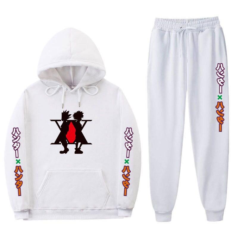 Mens Winter Warm Hooded Sweatshirt Pants Set Anime Inspired Casual Tracksuit Cotton Blend Thick Fleece Lined