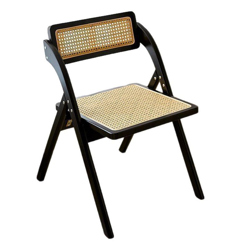 Wicker Folding Chair with Backrest - Solid Wood Casual Dining or Living Room Stool