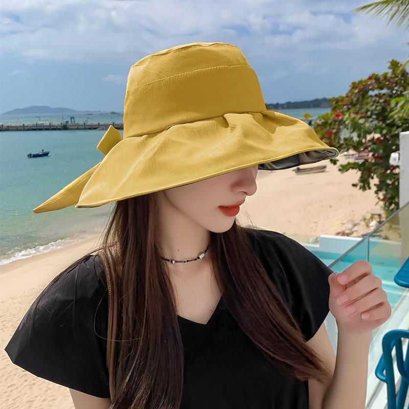 Hat Women's Solid Color Versatile Vinyl Sunscreen Sun Hat Summer Travel Folding Large Edge Sun Hat