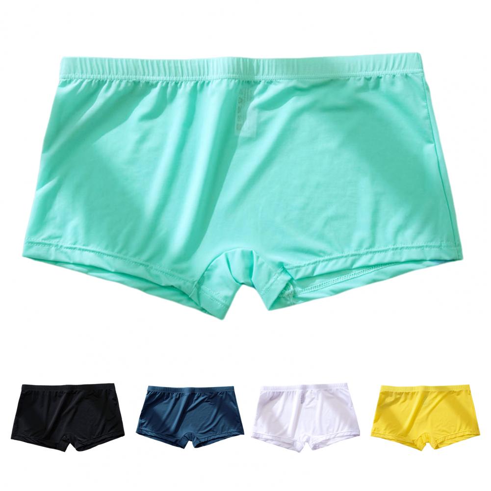 Men Ice Silk Boxer Briefs Low-rise Elastic Waistband Smooth Routing Shorts Underwear Solid Color U-Convex Ultra-thin Panties