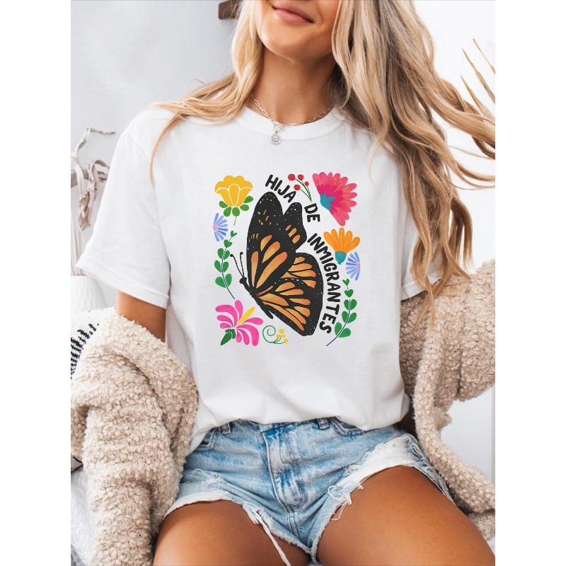 

Casual Spring/Summer Women S Crew Neck Short Sleeve T-Shirt With Spanish Alphabet Print | Medium Stretch Fabric S белый