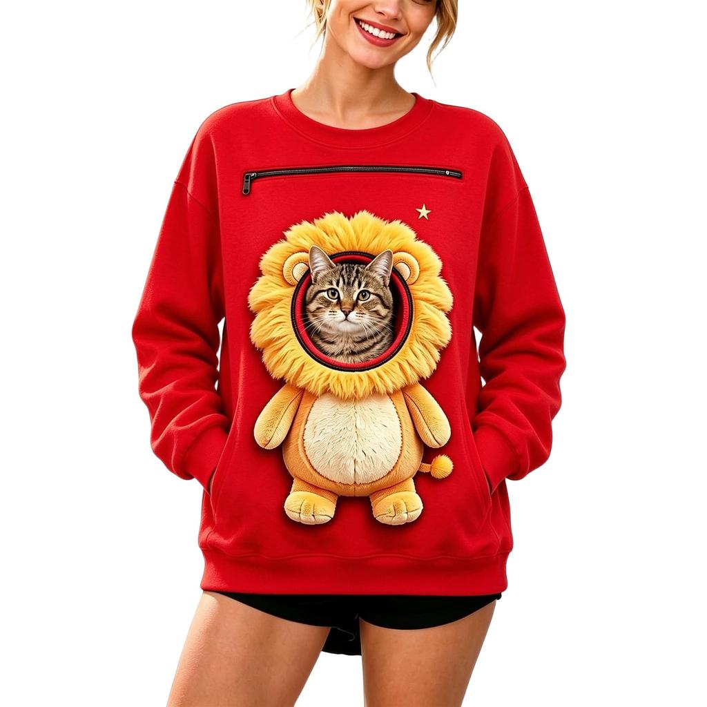 Felpa Unisex a Maniche Lunghe con Tasca per Cane, Pullover Caldo Casual Largo