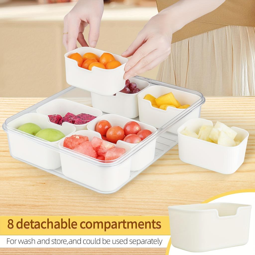 Multipurpose Divided Serving Tray with Secure Lid Handle Portable Charcuterie Platter Clear Snack Container for Party Entertaini
