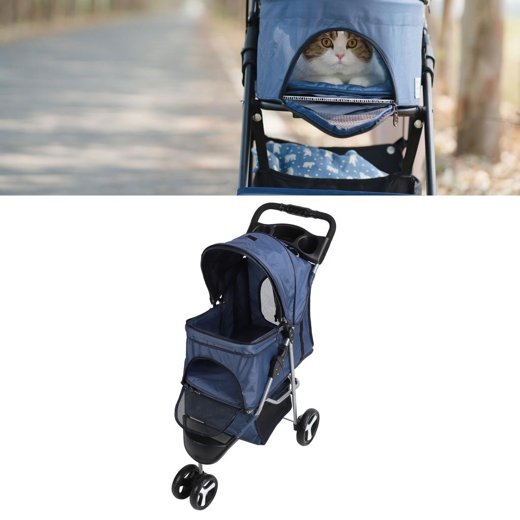 Pet Stroller Foldable Breathable Visible Mesh Dog Cat Carrier Cart with Storage Basket and Cup Holder for Outdoor