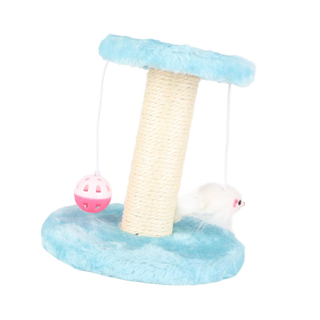 Cat Scratching Post Interactive Soft Plush 2 Layers Sisal Rope Scratcher Tree for Indoor Cats Kittens Blue