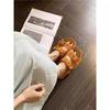 Thick-bottomed heightening Boken cool slippers women's summer 2025 new leather flat-bottomed casual belt buckle one-word slippers
