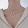 Su Chuang S925 Silver Moon & Star Tassel Necklace: Rhinestone-Inlaid Crescent Collarbone Chain for Women, Light Luxury Design