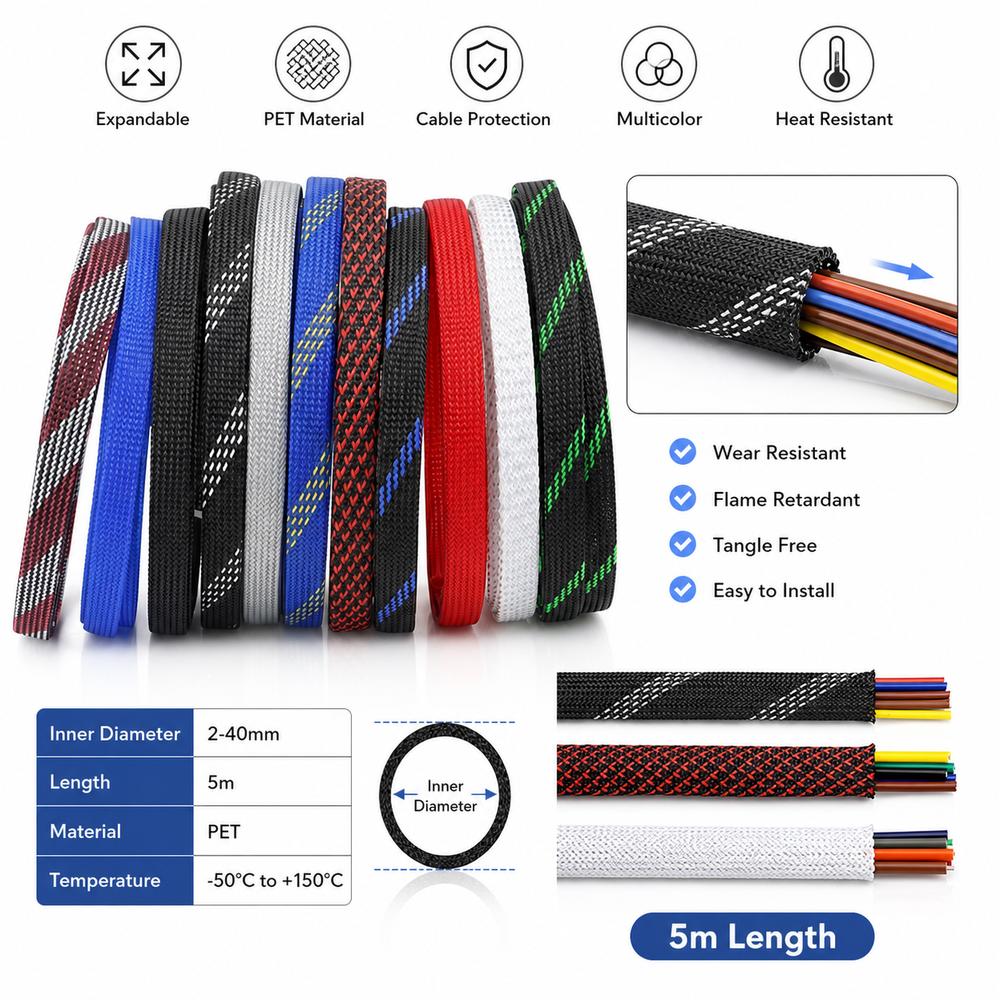 Flame Retardant Braided Cable Sleeve PET Cable Sleeving New Braided Sleeving  Hardware Accessories