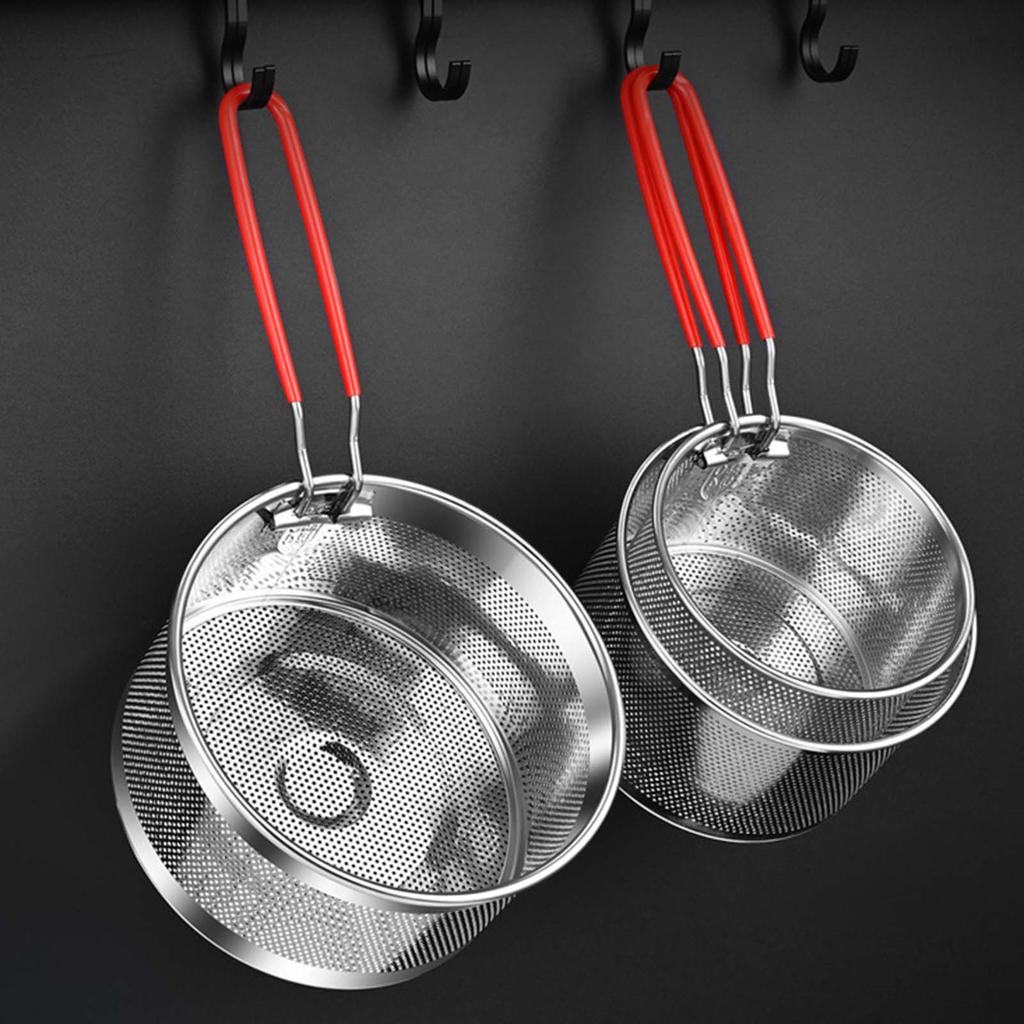 Cesta de Freír de Acero Inoxidable Duradera para Uso Doméstico en Restaurante Redonda Cesta para Freír Profundo Mango de Silicona Resistente al Calor Cocina