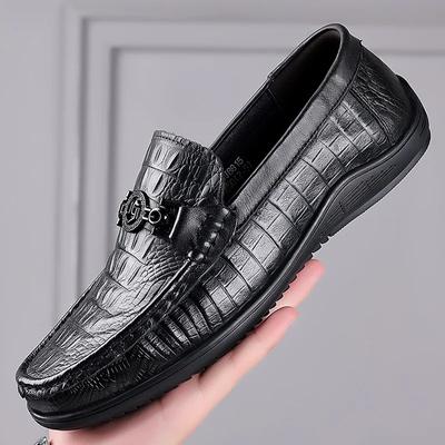 Modne Buty Mokka ze Skóry Naturalnej na Wiosnę i Jesień Męskie Duży Rozmiar Wzór Krokodyla Męskie Buty do Jazdy Modne Codzienne Czarne Mokasyny Męskie