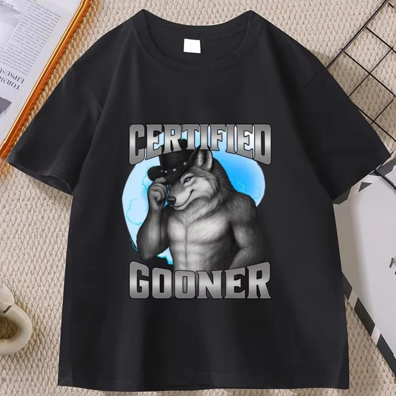 

Certified Gooner T Shirt Funny Werewolf Meme Tshirt Casual Cotton Short Sleeve for Men Women Humor T Shirt Unisex Clothing Tops S чёрный