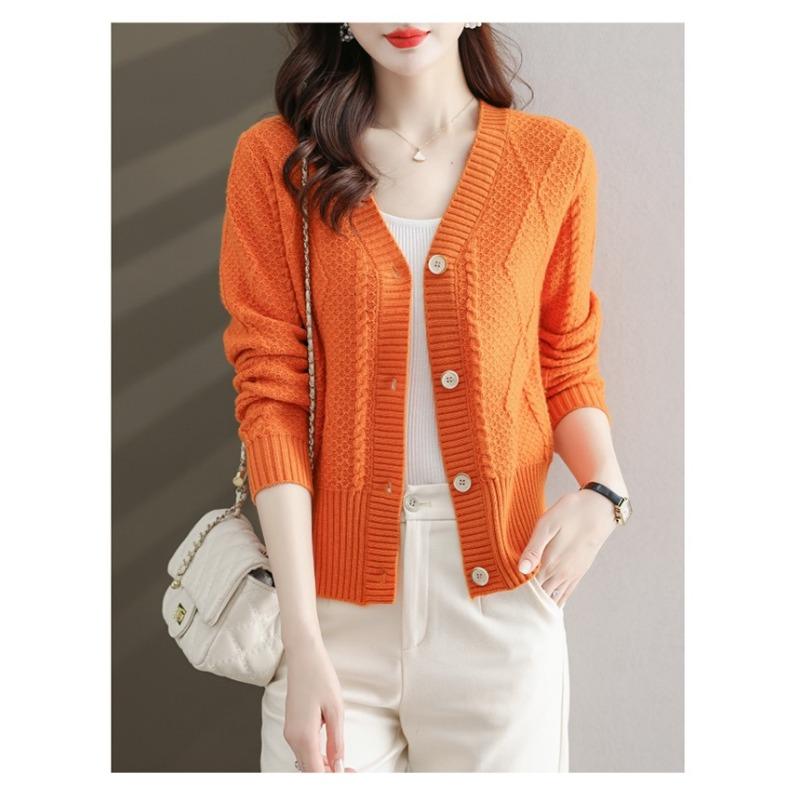 Spring and Autumn Women's Solid Color Knitted Cardigan Retro Sweater for Women Fashionable