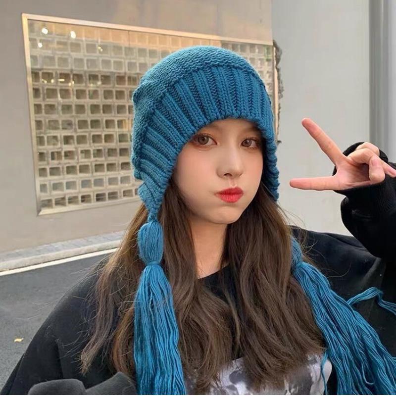 1Pc Stylish Women Hat Long Braids Winter Thick Knitted Hat Ear Flap Crochet Beanie Hat YSL