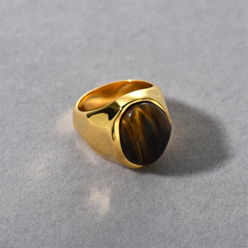 Maillard Style Medieval Store Jewelry Natural Tiger Eye Gem Ring Women'S Retro Niche Design Gold Ring