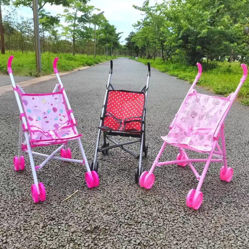 1Pcs Durable Interactive Dolls Pram Stable Baby Stroller With T-Shaped Belt Baby Doll Stroller Toy Pretend Play Doll Accessories