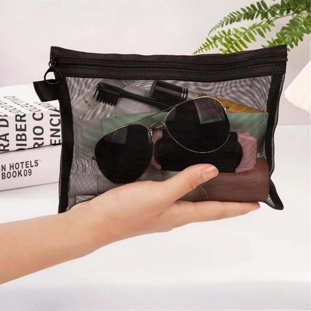 Mesh Portable Cosmetic Bag, Travel Makeup Pouch for Toiletries Lipstick Accessories