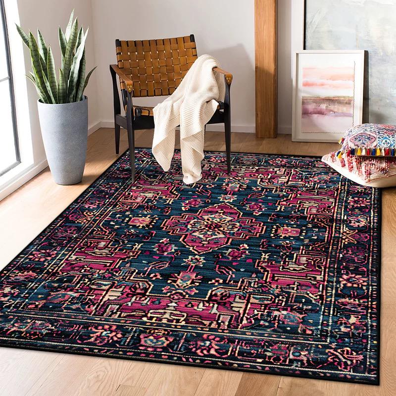 Persian Retro Carpet for Living Room Decoration Home Bedroom Bedside Non-slip Large Rugs Study Balcony Easy Clean Washable Mats