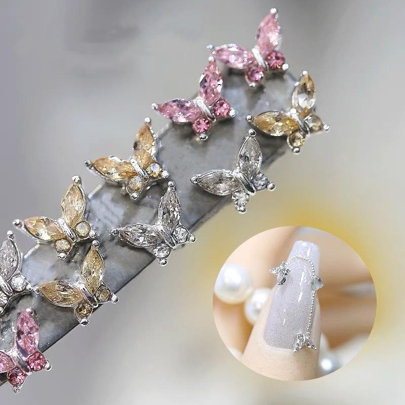 10pcs Alloy Butterfly Nail Art Charms 3D Stereoscopic Jewelry Manicure Decoation DIY Nail Rhinestones Gems Accessories