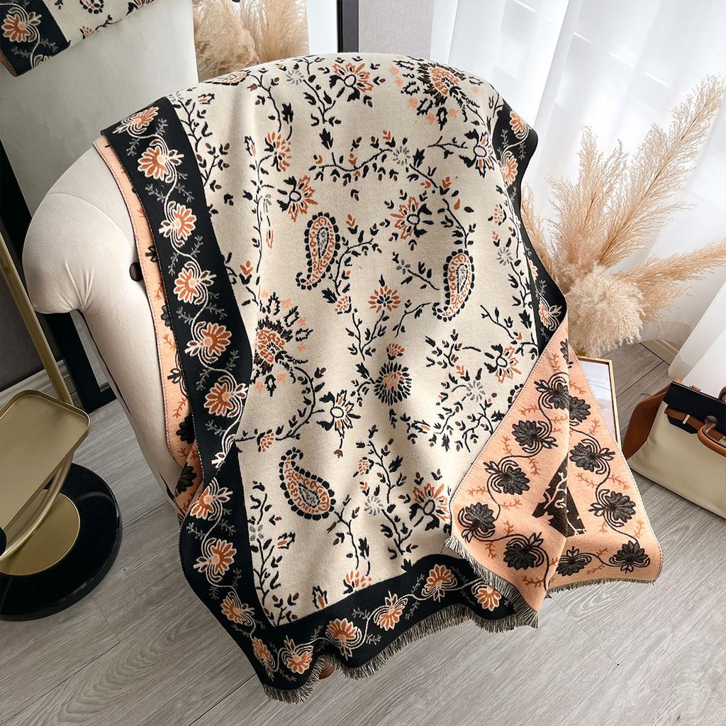400G Thickened Version Of Retro Ethnic Style Cashew Flower Scarf Women'S Winter High-End Warm Scarf Imitation Cashmere Shawl