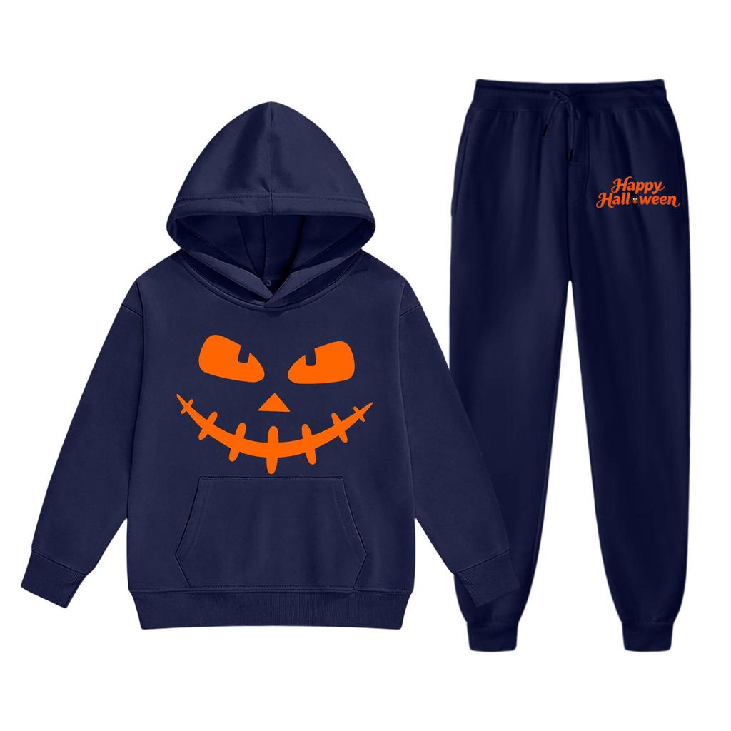 Kids Halloween Hoodie Set Long Sleeve Pullover Sweatshirt with Front Pocket and Elastic Waistband Pants Comfortable Fit for Boys and Girls