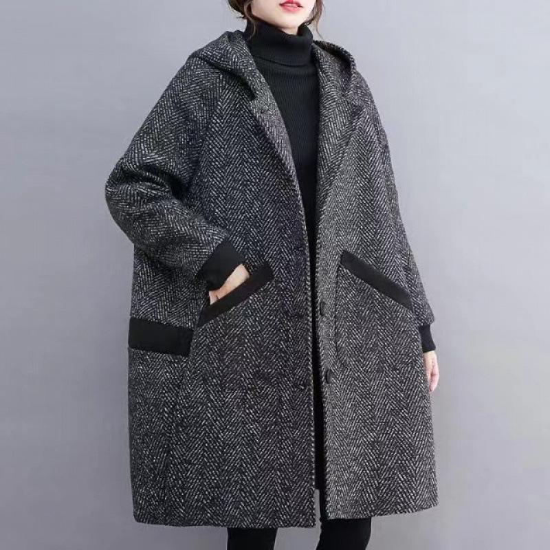 Plus Size Women's Winter Korean Style Cocoon Coat – Hooded, Mid-Length, Fleece-Lined, Thickened Outerwear
