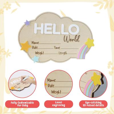 Cedule s oznámením miminka Hello World Cedule pro novorozence Dřevěná cedule s oznámením o narození Suvenýr Dárek na baby shower pro dekoraci dětského pokoje Foto rekvizita