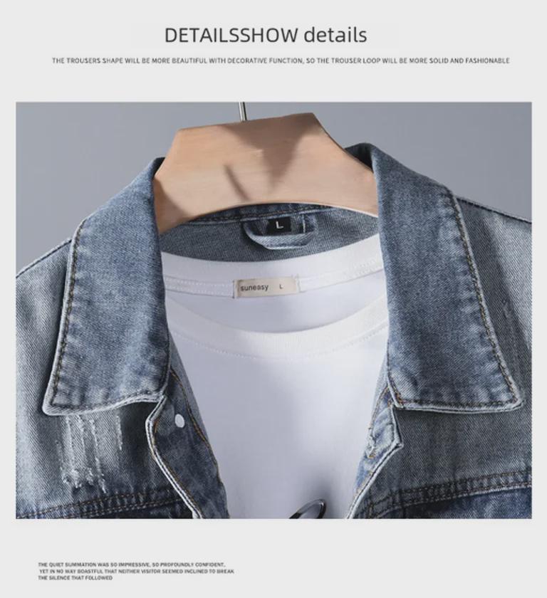 Men's Fashion Loose Fit Denim Jacket - 2023 Spring/Autumn Collection, Large Size, High Quality