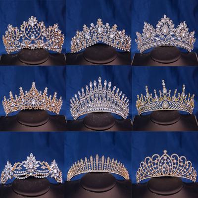 Barock Vintage Prinzessin Königin Braut Krone Kopfbedeckung Kristall Tiara Für Frauen Hochzeit Krone Haar Kleid Zubehör Schmuck
