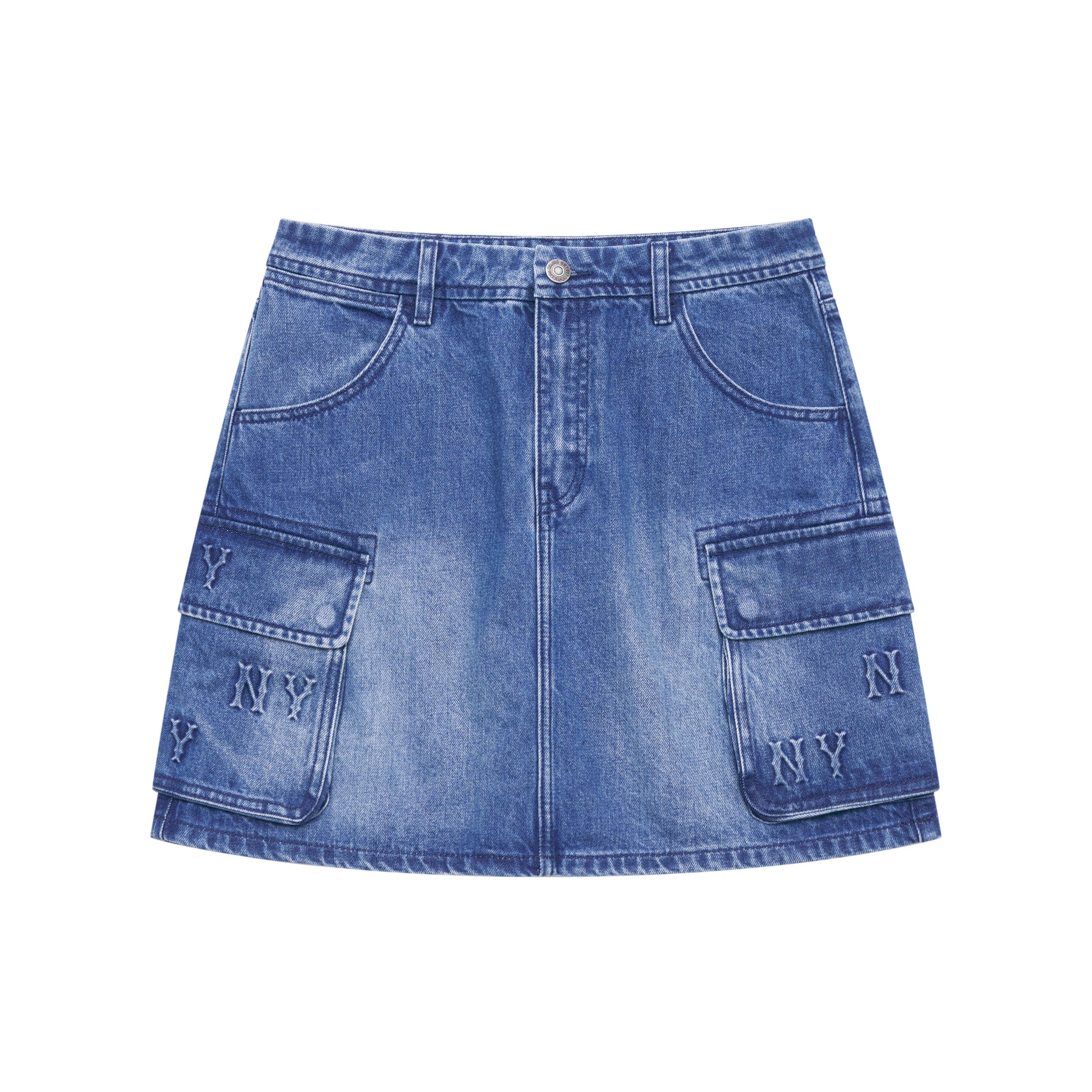 

New MLB MONOGRAM Collection New York Yankees 24FW Denim Short Skirts Women s Indigo 3FDSM0444-50INS XS