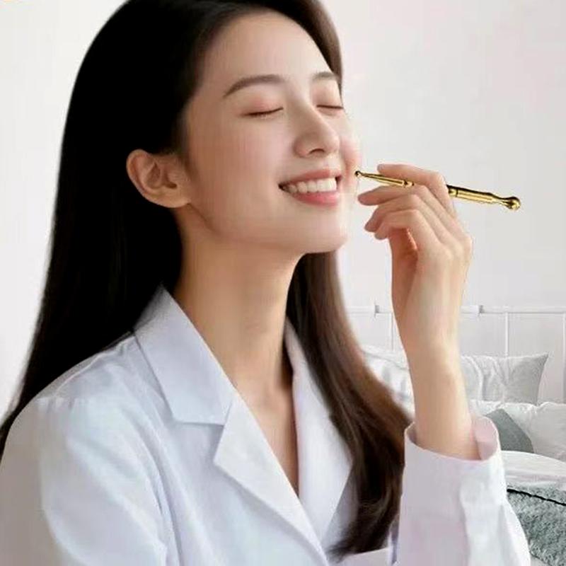 Mosiężny Masażer do Twarzy z Podwójną Głowicą Narzędzie do Pielęgnacji Skóry Łyżeczka do Akupresury Ręczny Roller do Akupunktury Masażer do Ciała Masażer
