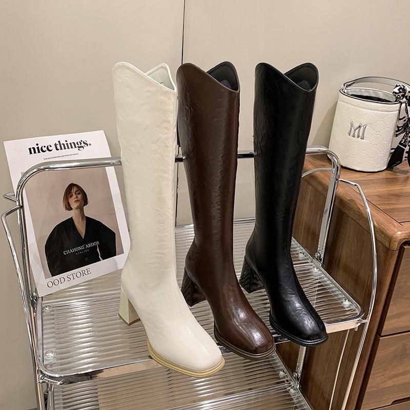 Fashion Autumn Winter Thick High Heels Women Knee High Boots Fashion Stretch Slim Modern Long Botas Para Mujer