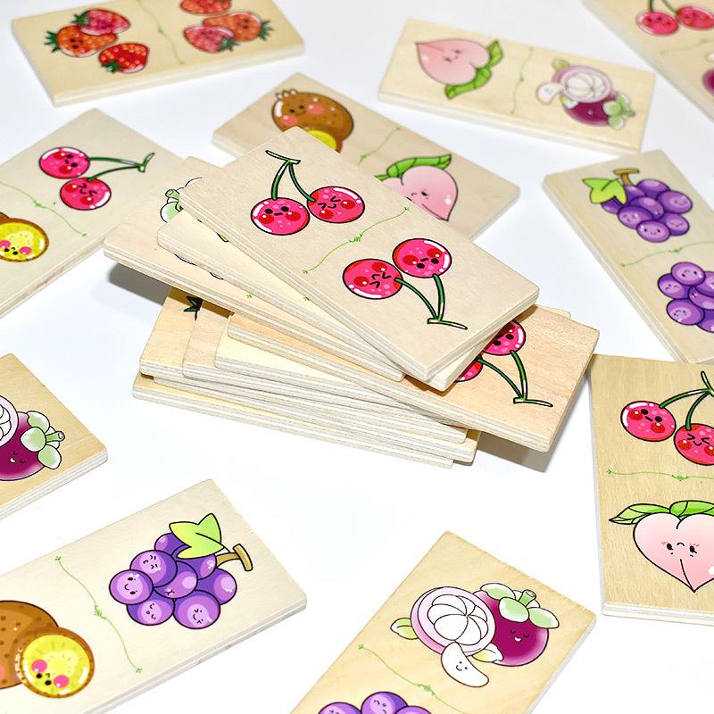 28-Piece Animal & Fruit Domino Puzzle Set for Kindergarten