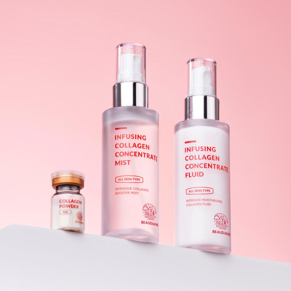 BEAUDIANI Collagen Powder 1.5g + Mist 50ml + Fluid 50ml Lifting Elasticity Care Skin Rejuvenation Daily 3-Piece Skincare Set K-Beauty Trilogy Pack