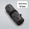 Large Capacity Roll-Up Canvas Pencil Case - Black Leaf, 12-72 Slots for Colored Pencils and Sketching Supplies